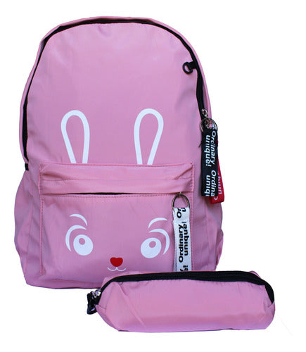 Mochila Juvenil Kawaii Con Cara De Conejo + Estuche