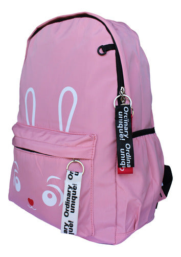 Mochila Juvenil Kawaii Con Cara De Conejo + Estuche